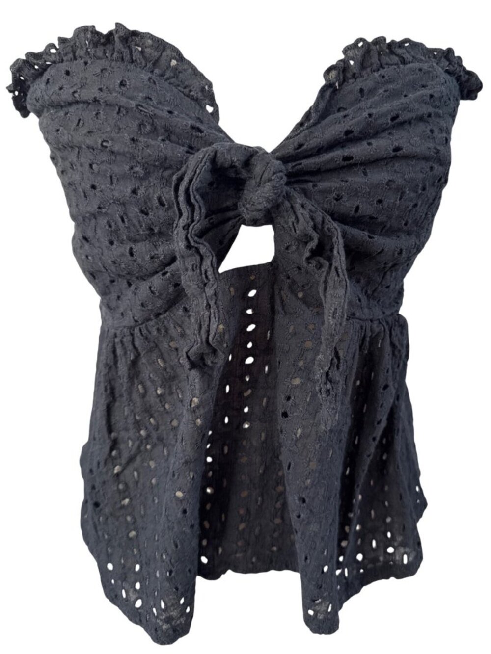 Shein Womens Black Eyelet Peplum Tube Top With Tie Front XL